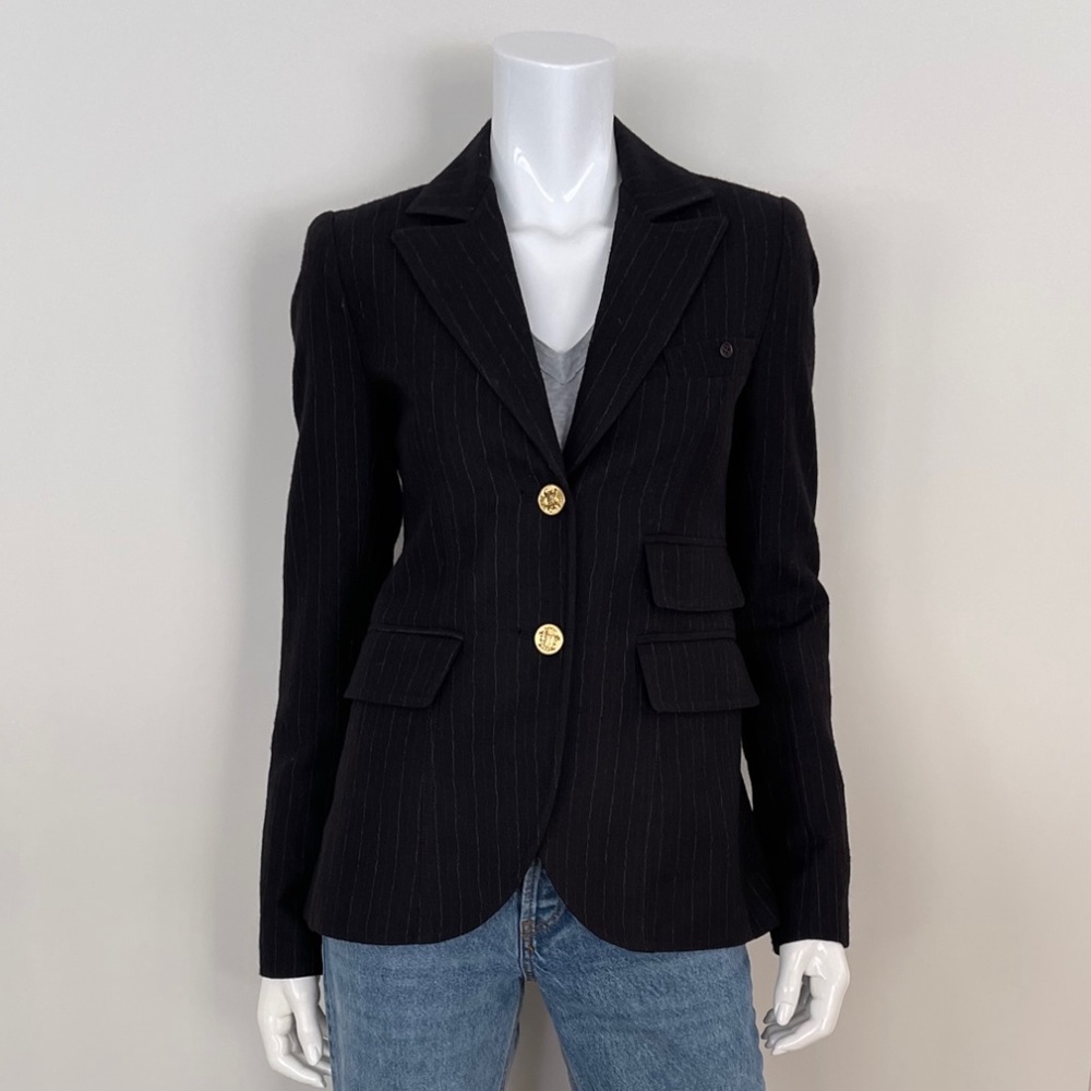 SMYTHE "Dandy" Pinstripe Blazer in Black